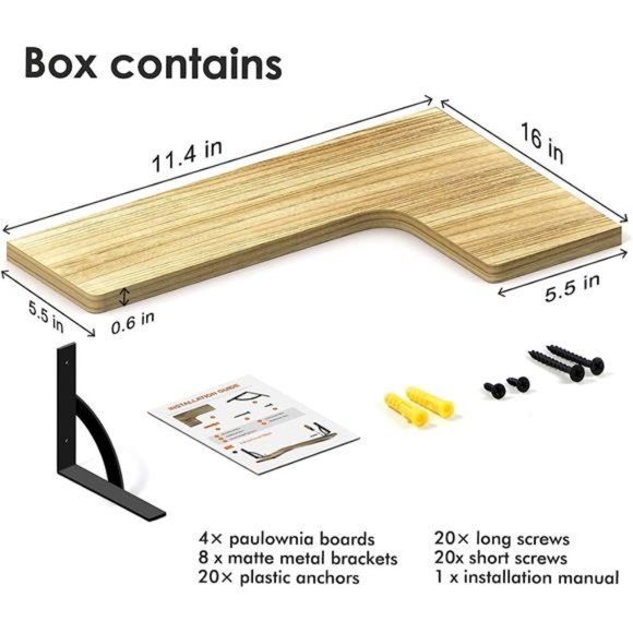 Corner Floating Shelves Wall Mounted Set of 4, Wood Display Storage Wall Shelves - Picture 3 of 5